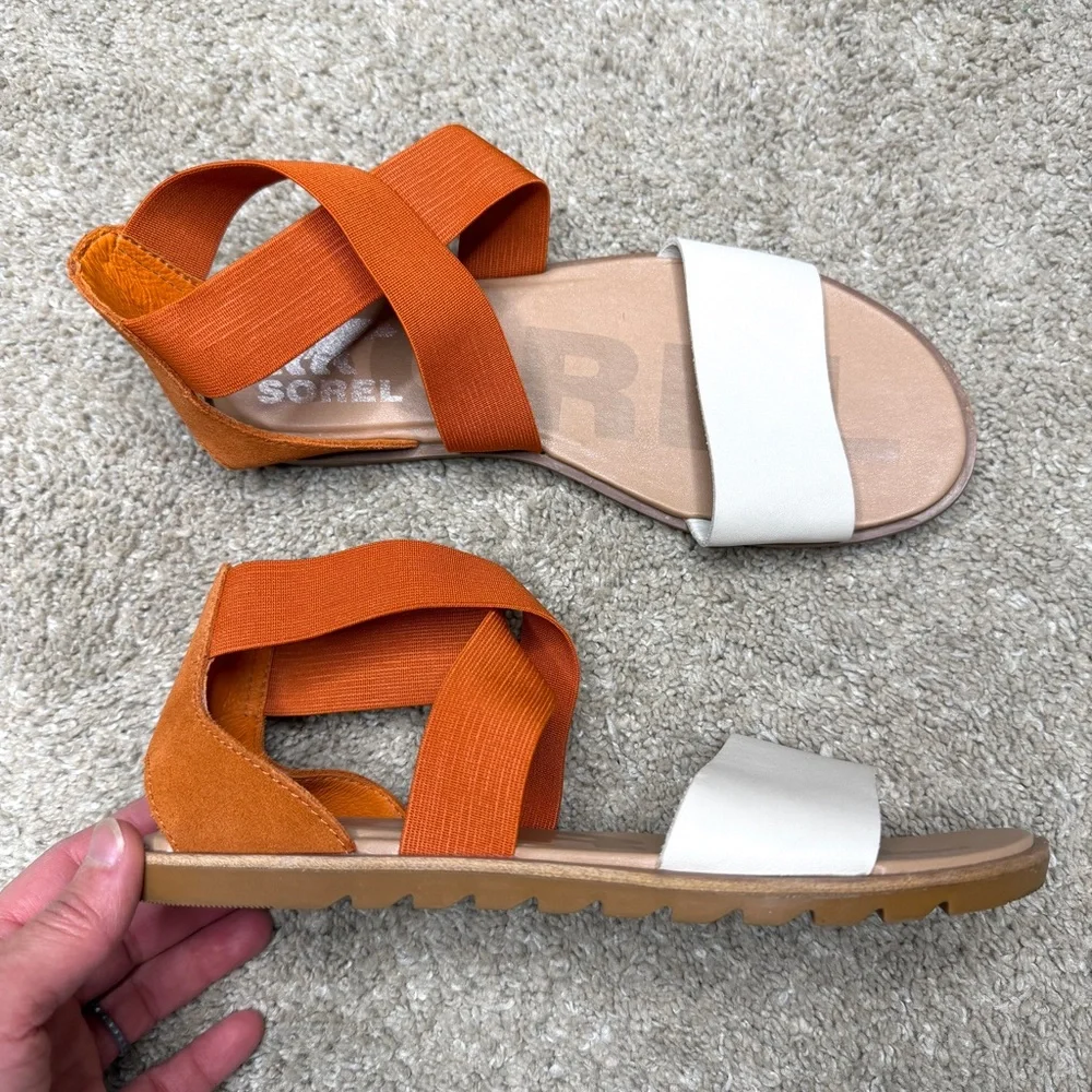 Sorel Ella Gladiator Sandals Orange and Cream Leather Shoes 6